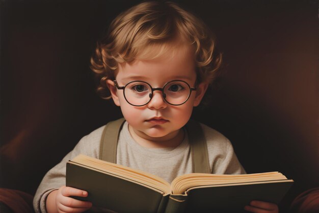 Petit bébé qui lit avec des lunettes