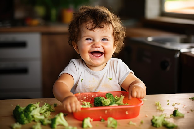 Petit bébé souriant en mangeantPetit bébé souriant en mangeant