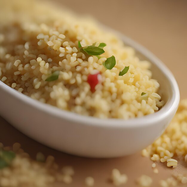 un petit bol blanc avec du riz et un petit poivre rouge dedans