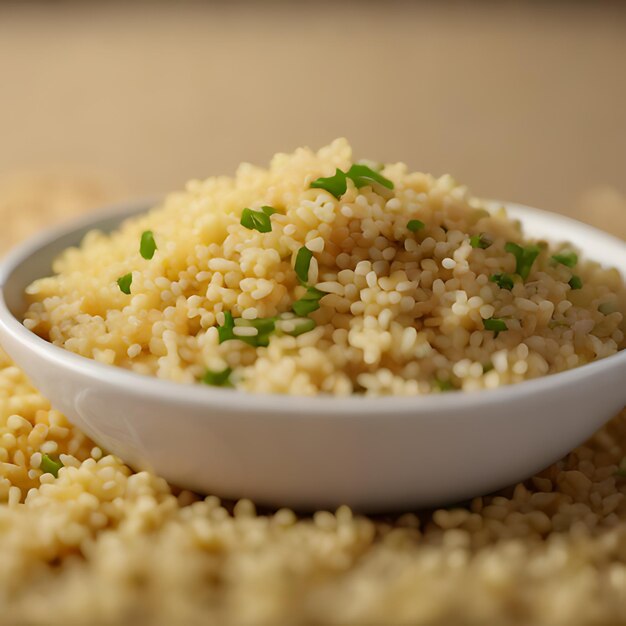 Photo un petit bol blanc avec du riz et des poivrons dessus