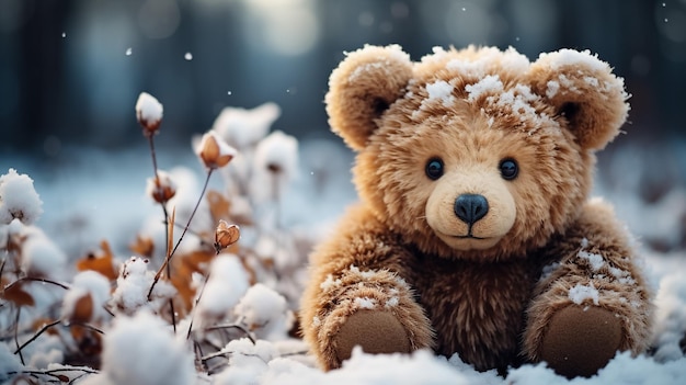 Petit bonhomme de neige fait à l'extérieur La lumière du matin