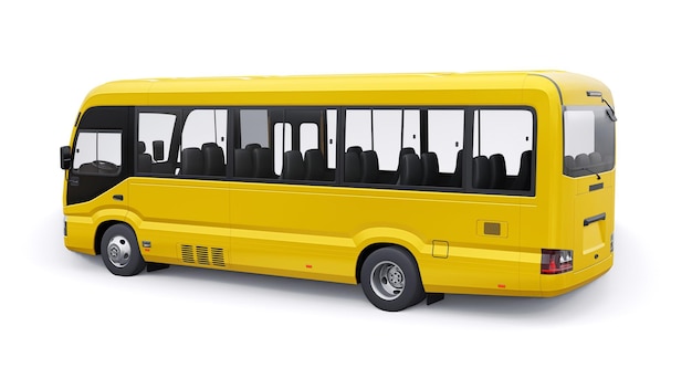 Petit bus jaune pour les déplacements urbains et suburbains Voiture avec carrosserie vide pour la conception et la publicité illustration 3d