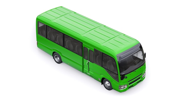 Petit bus vert pour les déplacements urbains et suburbains Voiture avec carrosserie vide pour la conception et la publicité illustration 3d