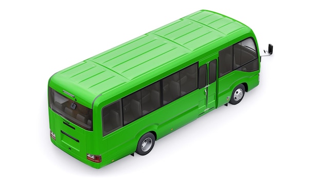 Photo petit bus vert pour les déplacements urbains et suburbains. voiture avec carrosserie vide pour le design et la publicité. illustration 3d.