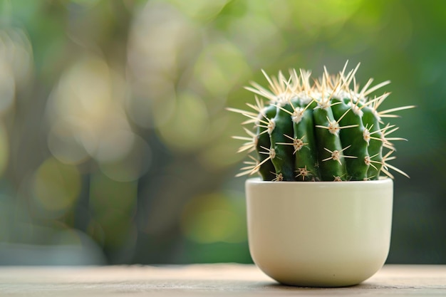 Petit cactus vert dans un pot blanc sur la table