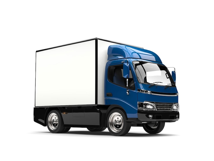 Photo un petit camion à boîtes bleu