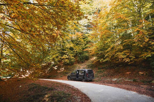 Petit camping-car dans une belle route