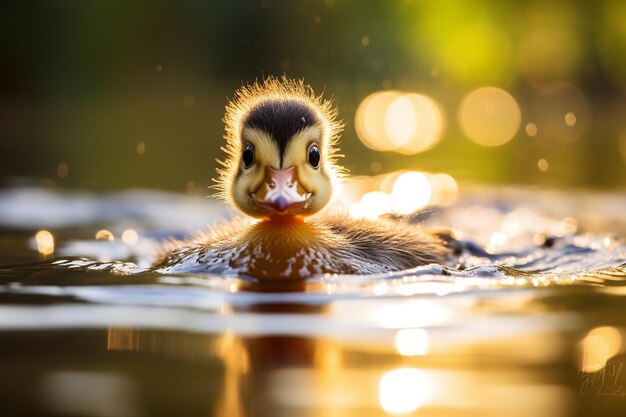 Photo un petit canard apprenant à ramer avec ses pattes palmateuses