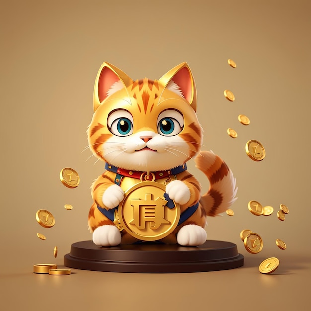 Petit chat chanceux avec une pièce d'or icône de dessin animé vectoriel illustration icône de finance animale concept isolé