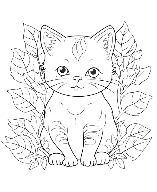 Photo petit chat à colorier pour enfants cartoon de chat mignon lignes noires et blanches livre d'activités