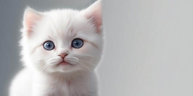 Un petit chaton blanc mignon sur un fond clair