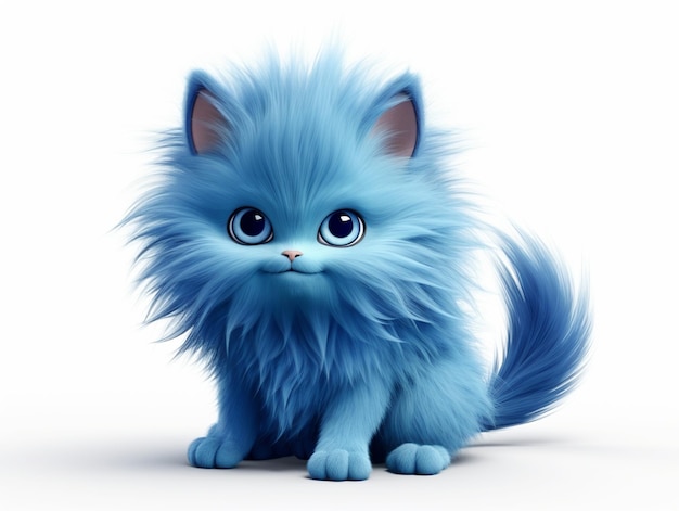 Petit chaton bleu mignon à fond blanc rendu 3D de haute qualité