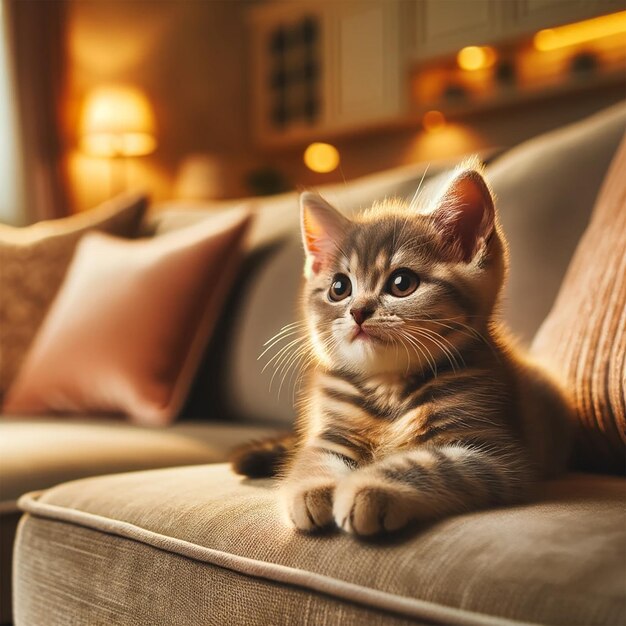 Un petit chaton mignon Un animal de compagnie assis sur le canapé