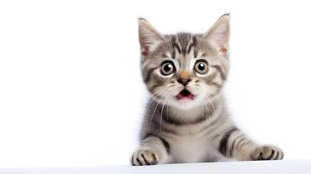 Petit chaton mignon et effrayé isolé sur un fond blanc IA générative