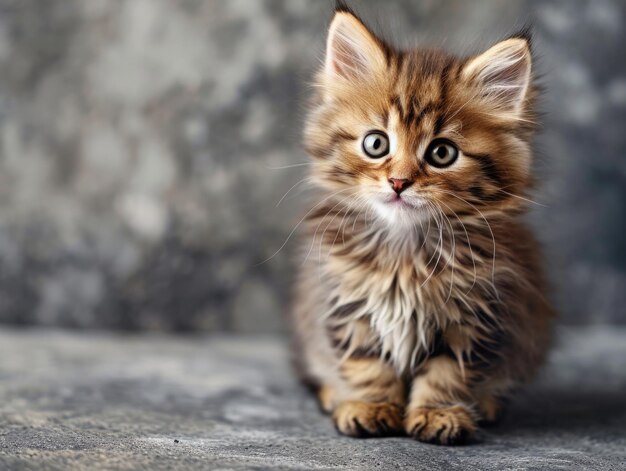 Photo un petit chaton moelleux sur un fond gris