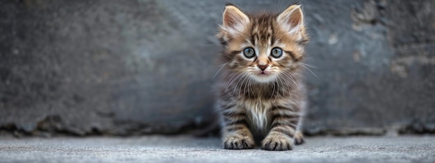 Photo un petit chaton moelleux sur un fond gris