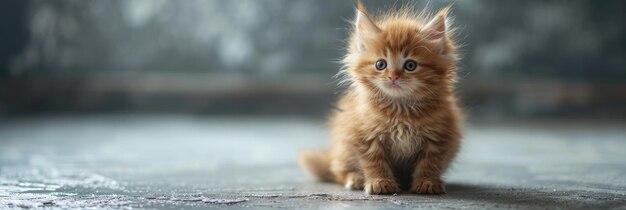 Photo un petit chaton moelleux sur un fond gris