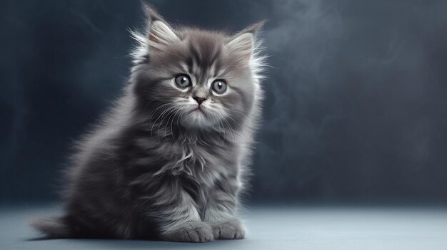 petit chaton moelleux sur fond gris