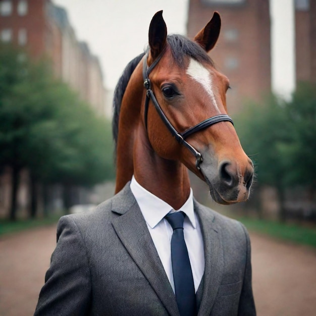 Photo un petit cheval en costume d'affaires est un art fantastique.