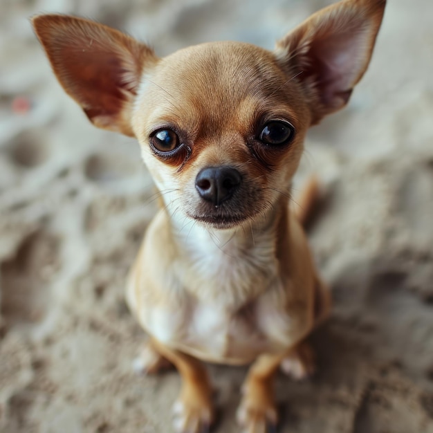 Photo un petit chien assis sur le sable