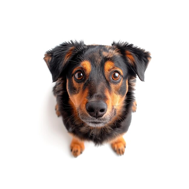 Petit chien brun assis sur un sol blanc avec une IA générative