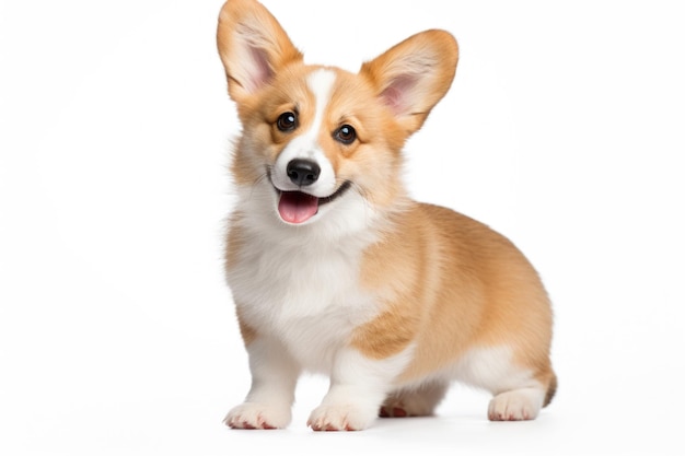 Petit Chien Brun Et Blanc Sur Surface Blanche