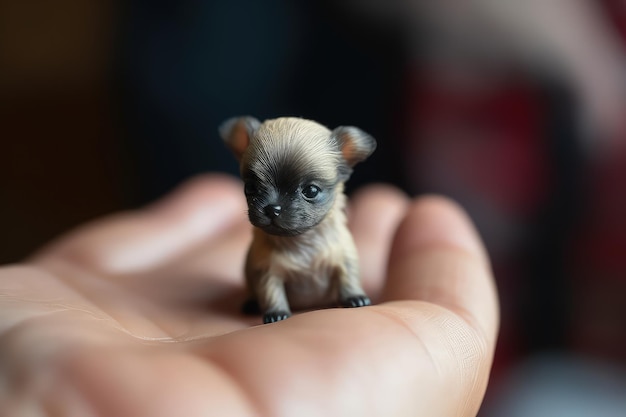 Un petit chien qui est sur une main