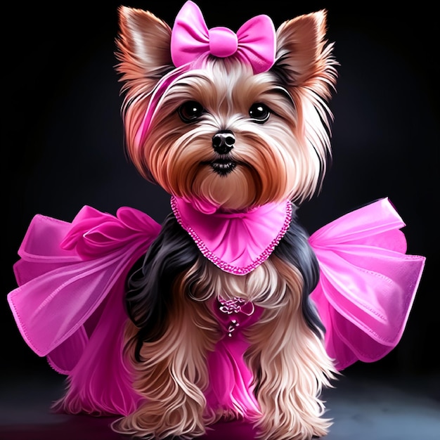 Un petit chien salé en robe ballerine rose