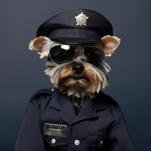 Photo un petit chien vêtu d'un uniforme de police