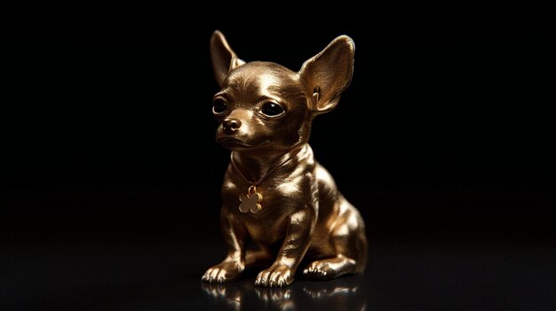 Photo petit chihuahua assis sur une surface noire représentation de la pompe de taille de poche