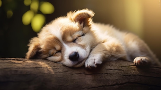 Petit chiot mignon dormant dehors