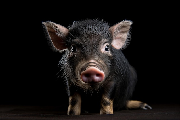 Photo un petit cochon avec un fond noir