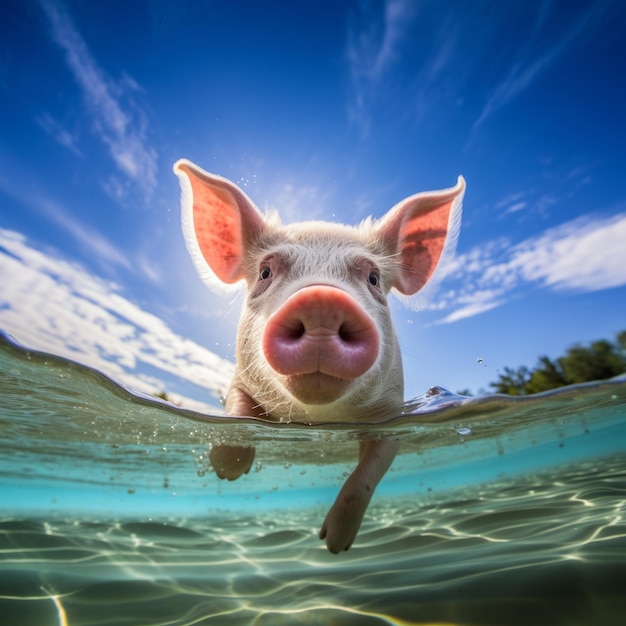 Petit cochon nage dans la mer