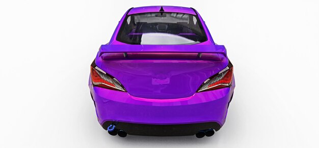 Petit coupé de voiture de sport violet. Réglage de course avancé avec des pièces spéciales et des extensions de roues. rendu 3D.