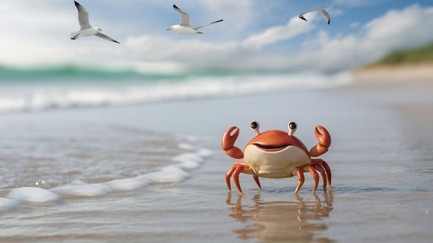 Photo un petit crabe mignon sur la plage près de l'océan