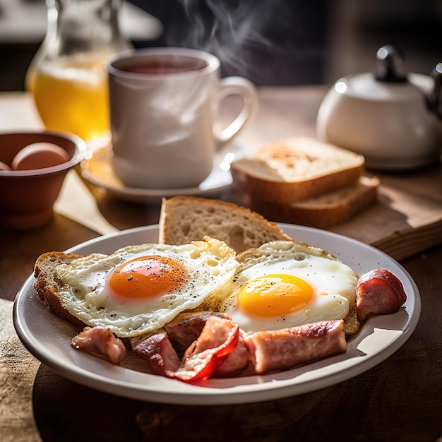 Petit-déjeuner américain avec œufs et bacon