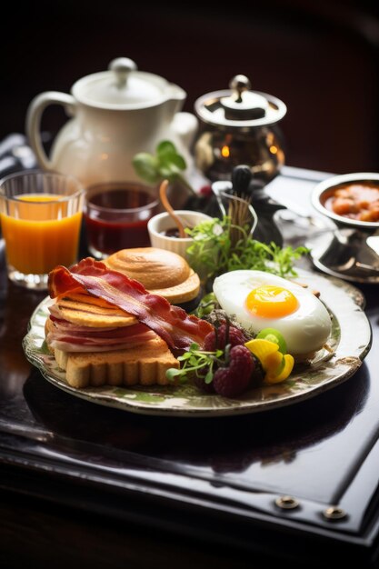 Photo un petit déjeuner anglais artisanal avec des ingrédients d'origine locale et des conserves faites maison