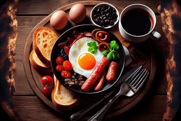 Petit-déjeuner anglais complet avec œufs au plat