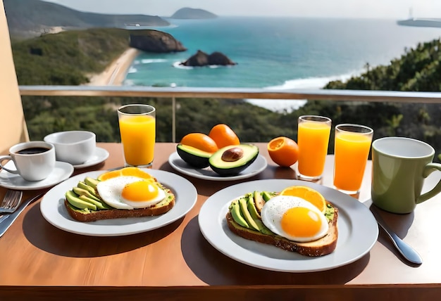 petit déjeuner sur un balcon surplombant l'océan