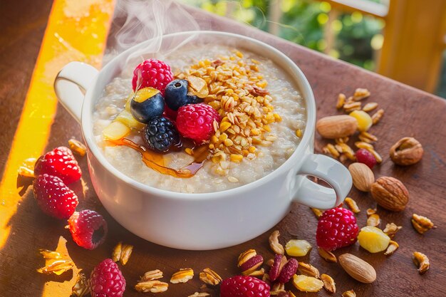 Petit déjeuner de bouillie multigrain avec de la farine de maïs d'orge et de l'avoine