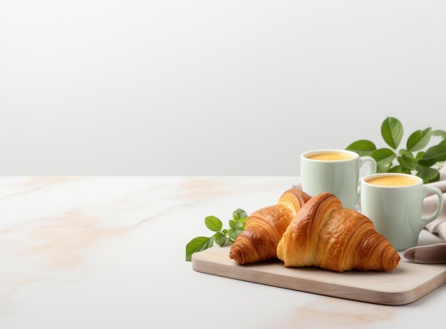 Petit-déjeuner avec café et croissant