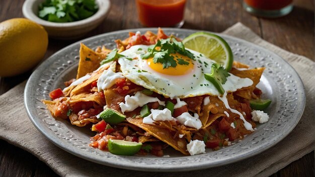 Photo le petit déjeuner de chilaquiles à l'eau à la bouche par l'ia générative