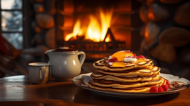 Photo un petit déjeuner confortable avec des crêpes.