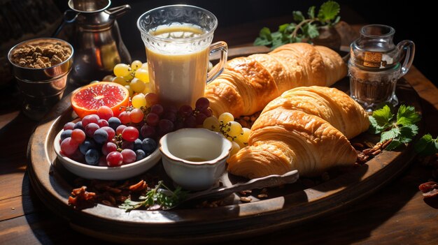 Le petit déjeuner continental capturé d'en haut