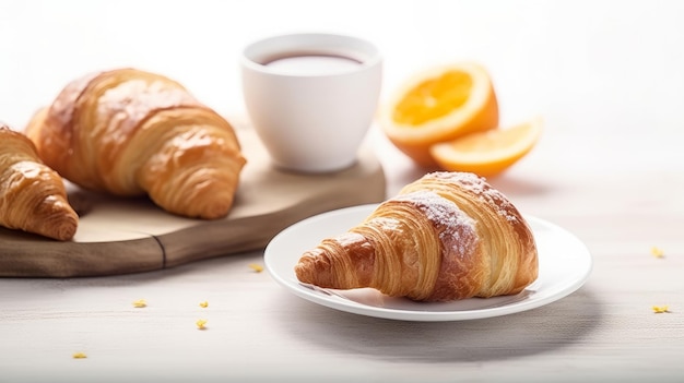 Petit-déjeuner avec croissant Illustration AI Générative