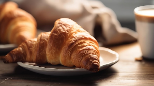 Petit-déjeuner avec croissant Illustration AI Générative