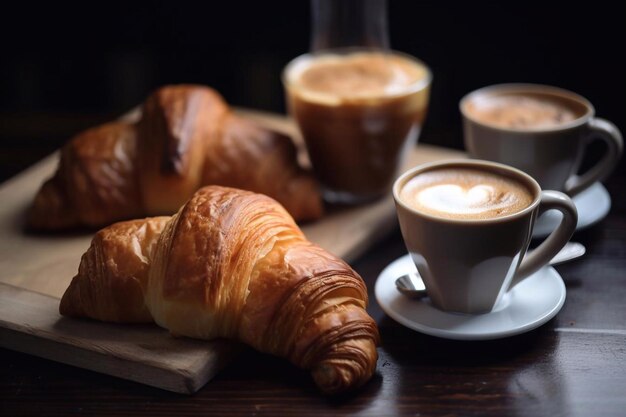 Petit-déjeuner avec croissants AI généré