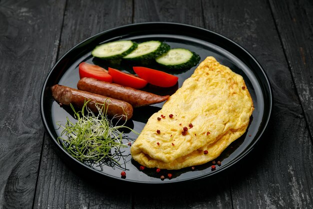 Petit-déjeuner de cuisine européenne à l'hôtel sur une table en bois