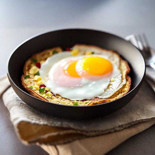 Petit-déjeuner du matin, œufs brouillés sur une table joliment servie à la maison. AI générative