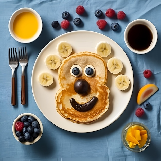 Petit déjeuner d'enfants avec des crêpes et des baies